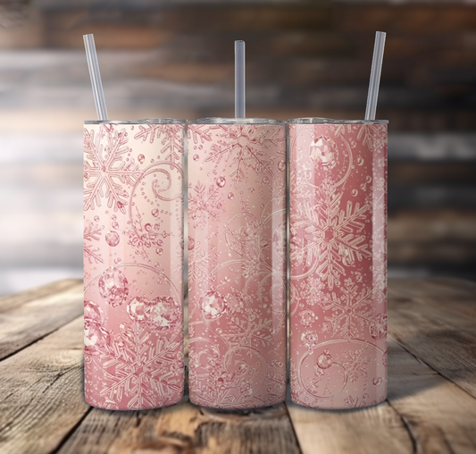 Pink Snowflake Wrap For Straight Tumbler-S732