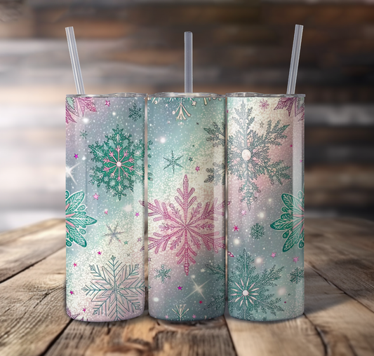 Teal and Pink Snowflakes Wrap For Straight Tumbler-S733
