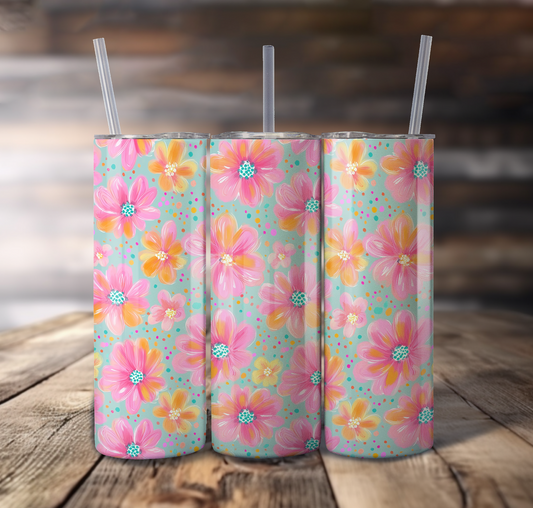 Hand Painted Flowers For Straight Tumbler - S823