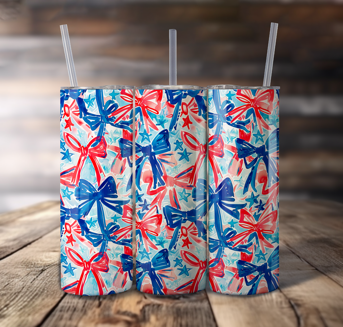 Patriotic Bows For Straight Tumbler - S825