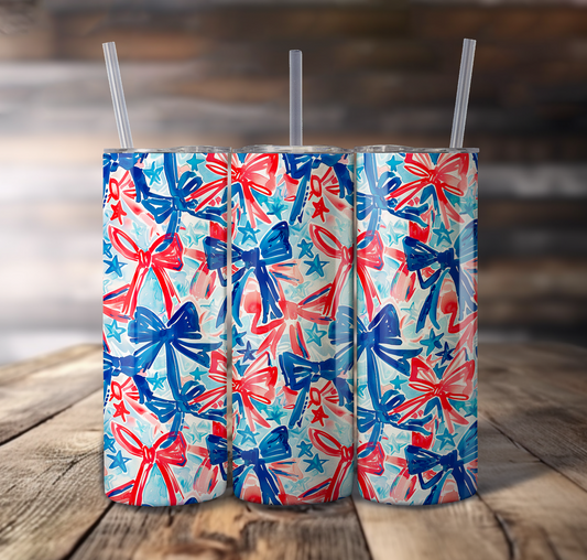 Patriotic Bows For Straight Tumbler - S825