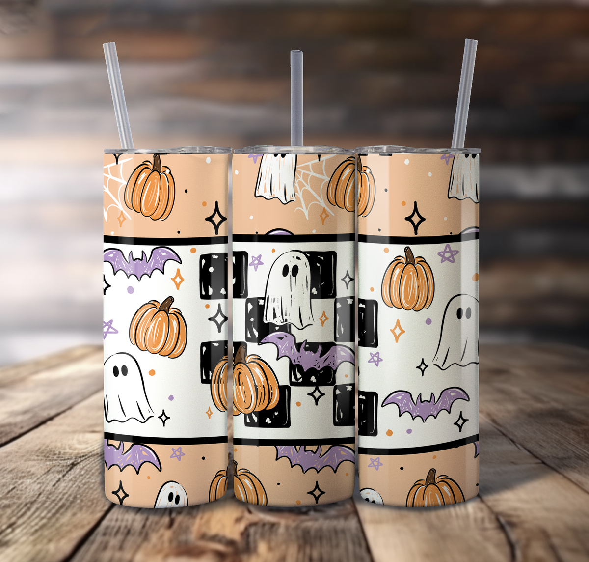 Checker Halloween For Straight Tumbler - S874