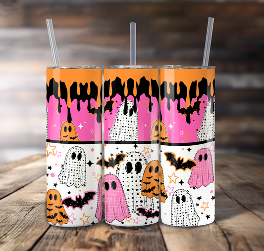 Pink And Orange Ghosties For Straight Tumbler - S889
