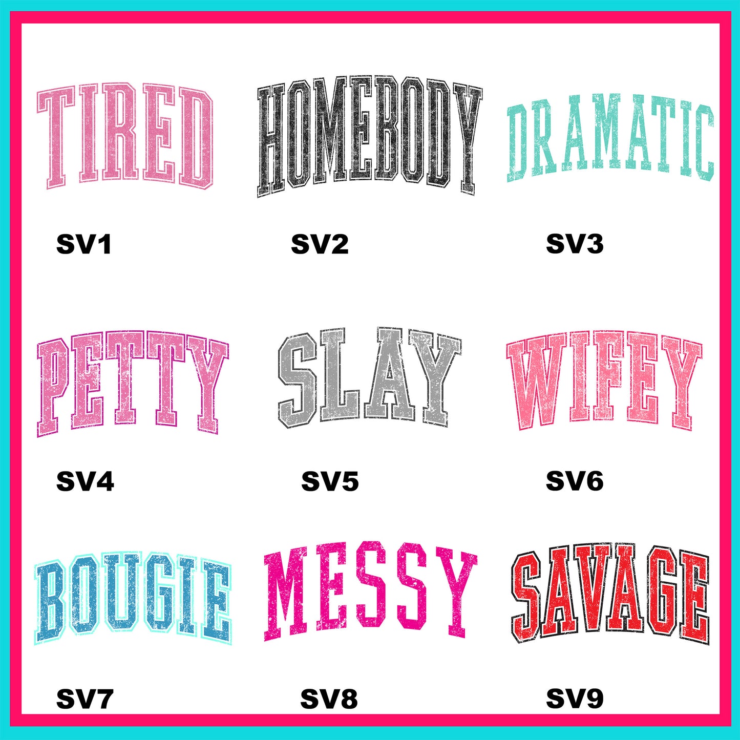 Sassy Varsity Words Transfers - For Fabrics