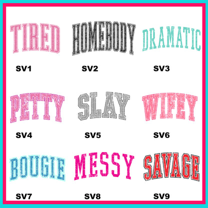 Sassy Varsity Words Transfers - For Fabrics