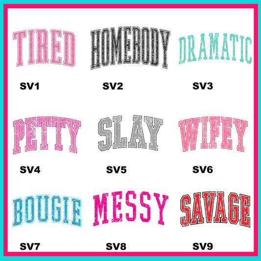 Sassy Varsity Words Transfers - For Fabrics