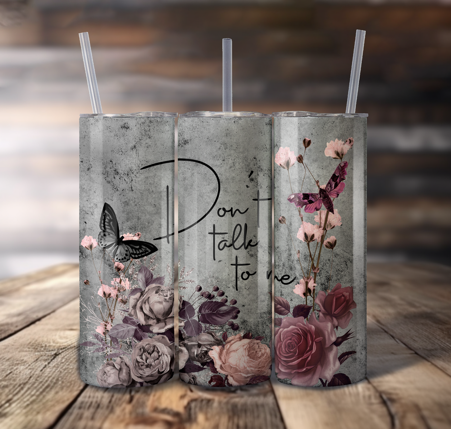 Dark Floral Wrap For Straight Tumbler-S739