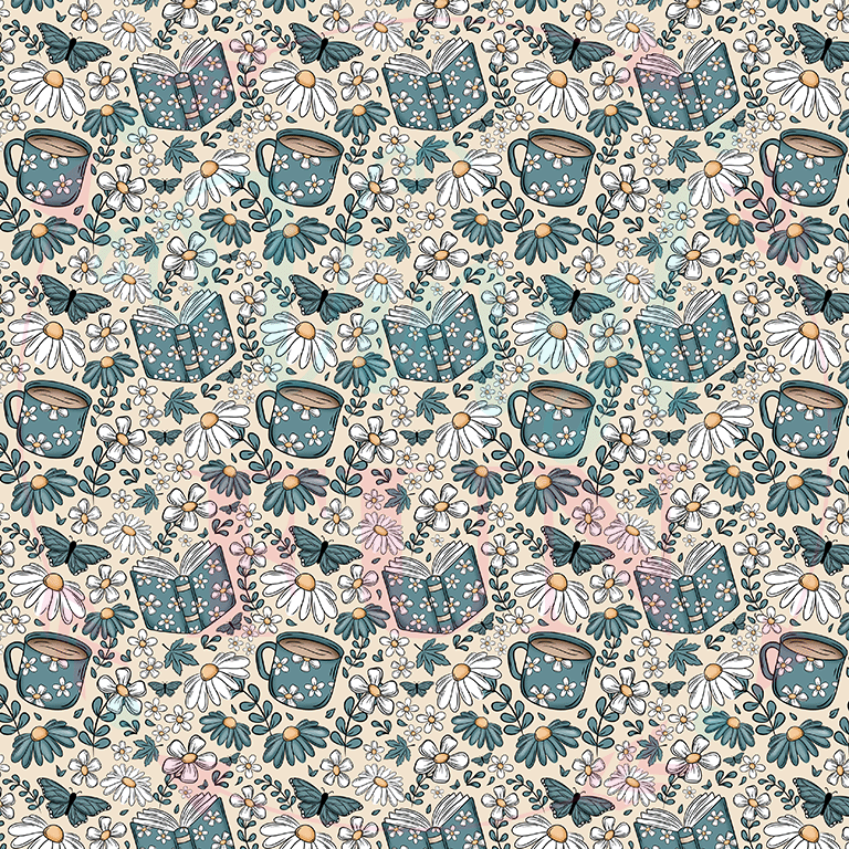 Teal Books & Butterflies Pattern-D5