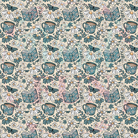 Teal Books & Butterflies Pattern-D5