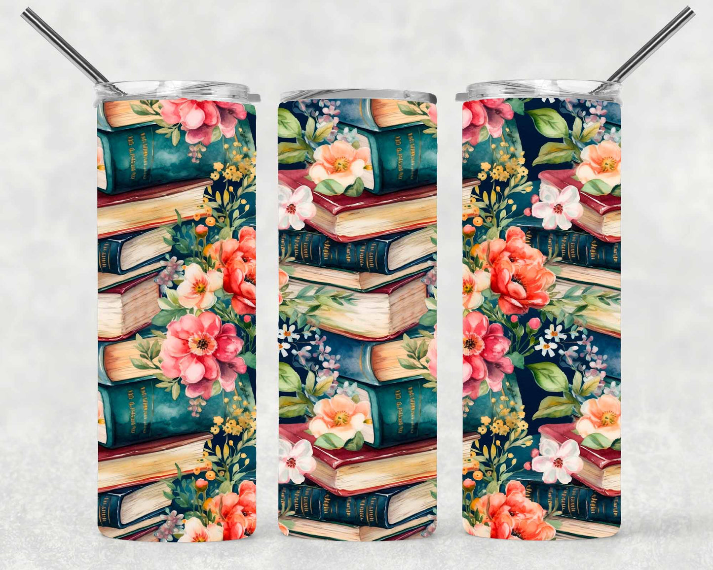 Floral Books Wrap For Straight Tumbler-S188