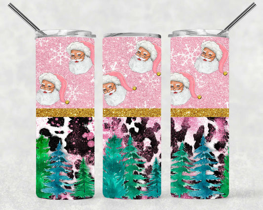 Sparkling Pink Santa Wrap For Straight Tumbler-S191