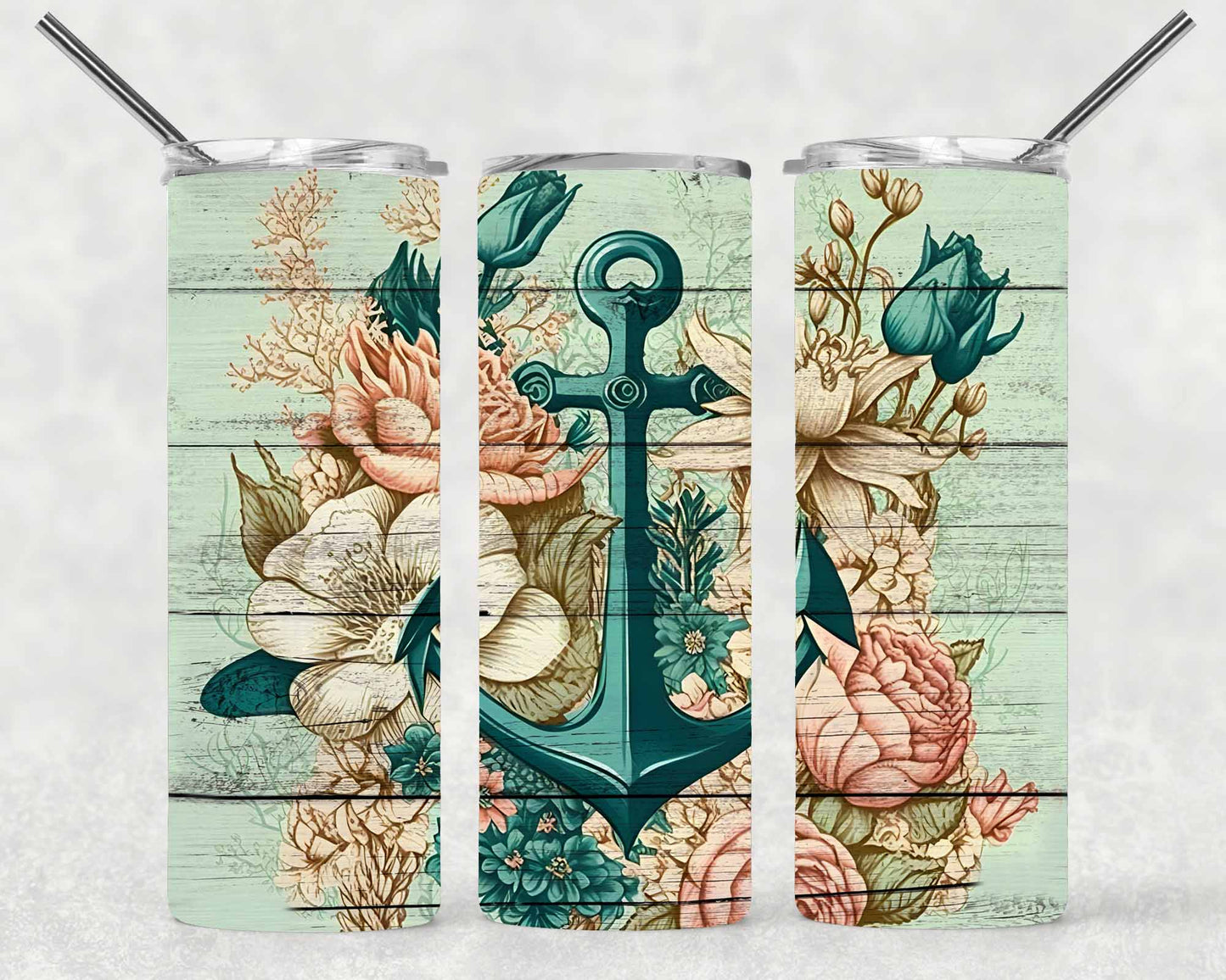 Nautical Flower Wrap For Straight Tumbler-S160