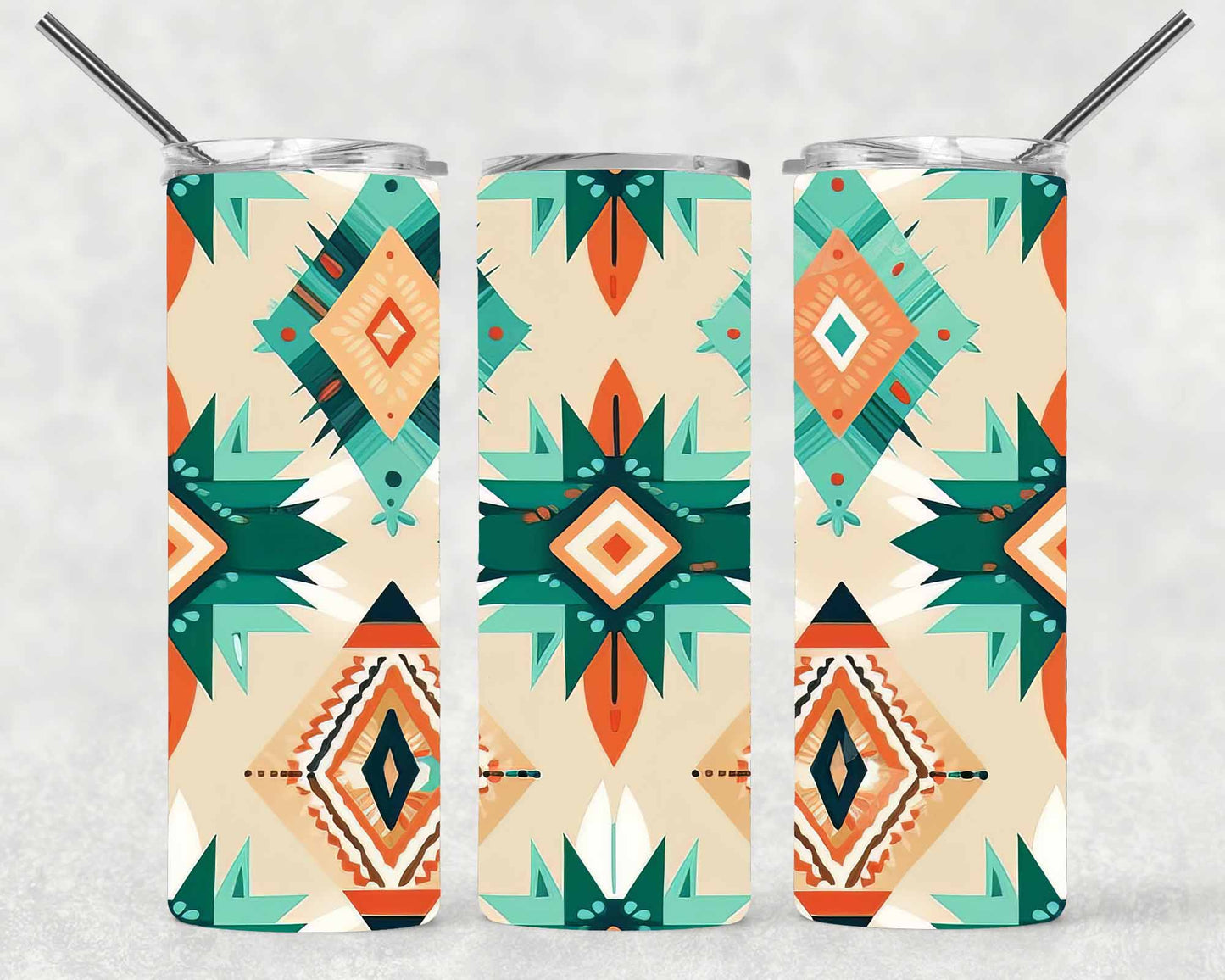 Orange and Green Geometric Wrap For Straight Tumbler-S166