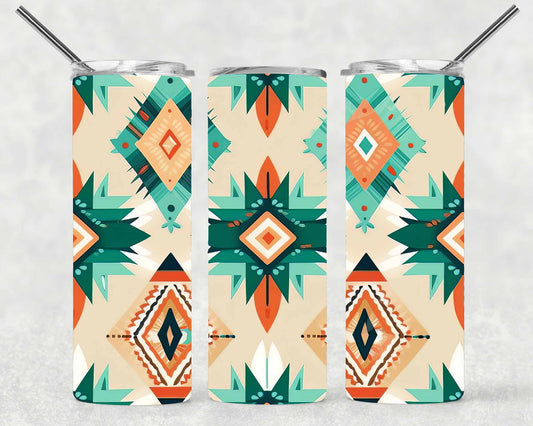 Orange and Green Geometric Wrap For Straight Tumbler-S166