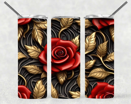 3D Red and Gold Roses Wrap For Straight Tumbler-S172