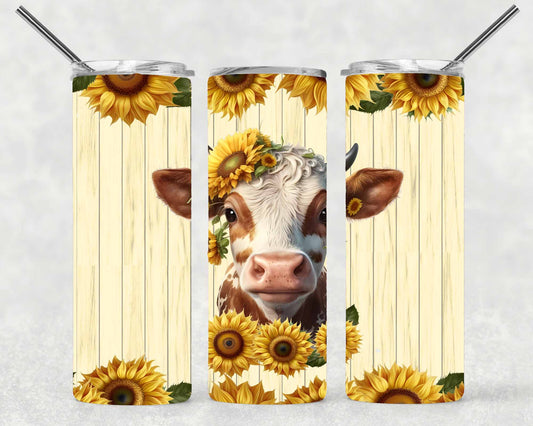 Baby Cow and Sunflower Wrap For Straight Tumbler-S175