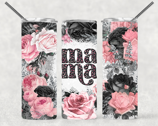 Pink and Black Floral Mama Wrap For Straight Tumbler-s76