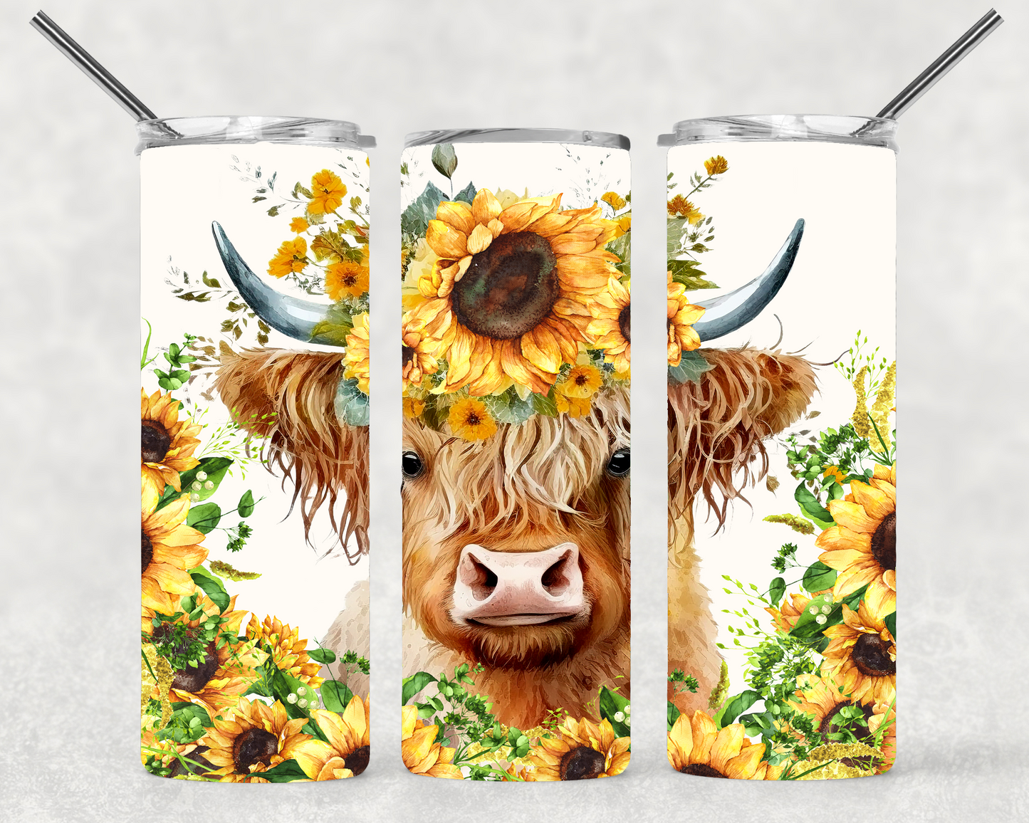 Sunflower Highland Cow  Wrap For Straight Tumbler-S89