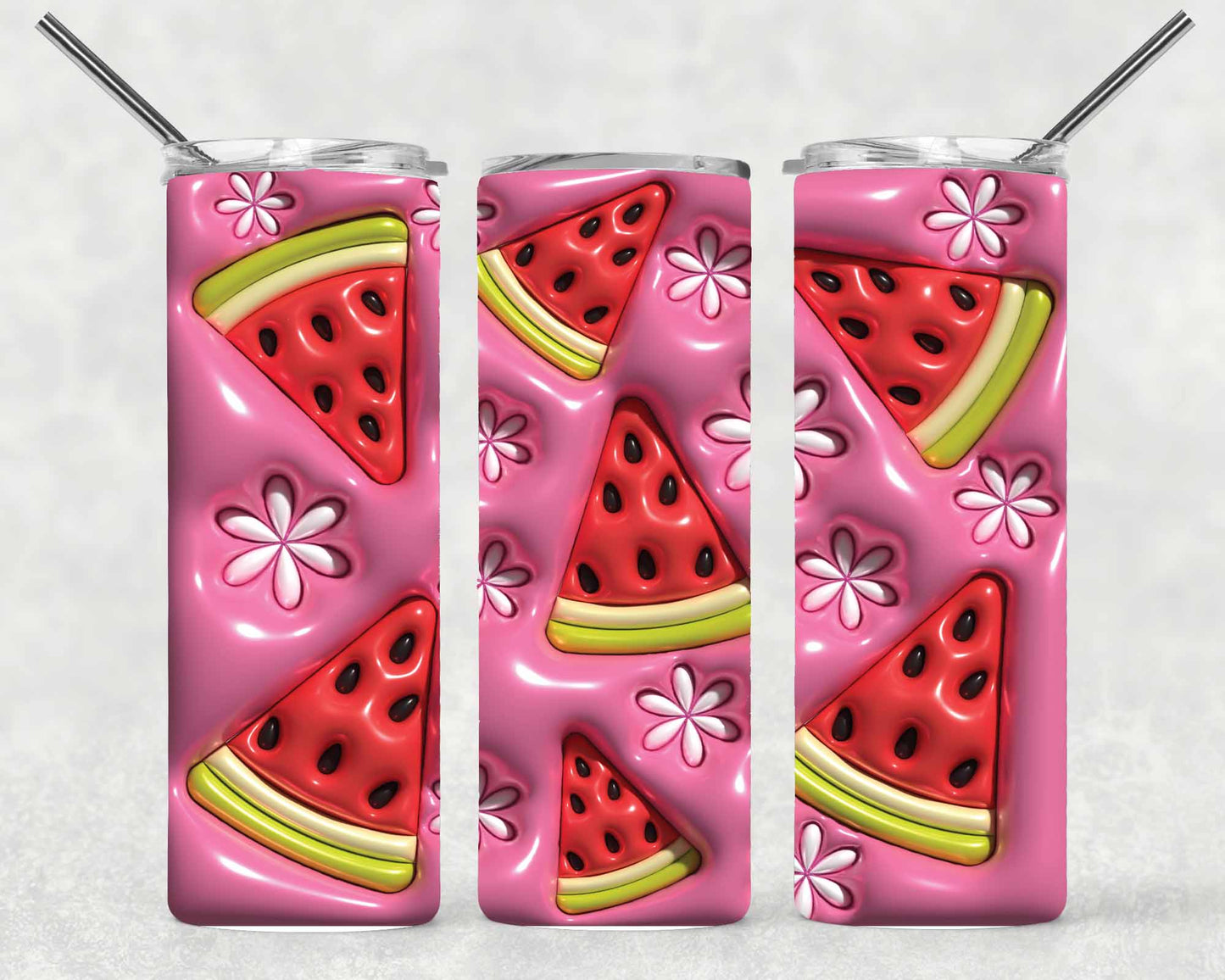 3D Puff Watermelon Wrap For Straight Tumbler-S114