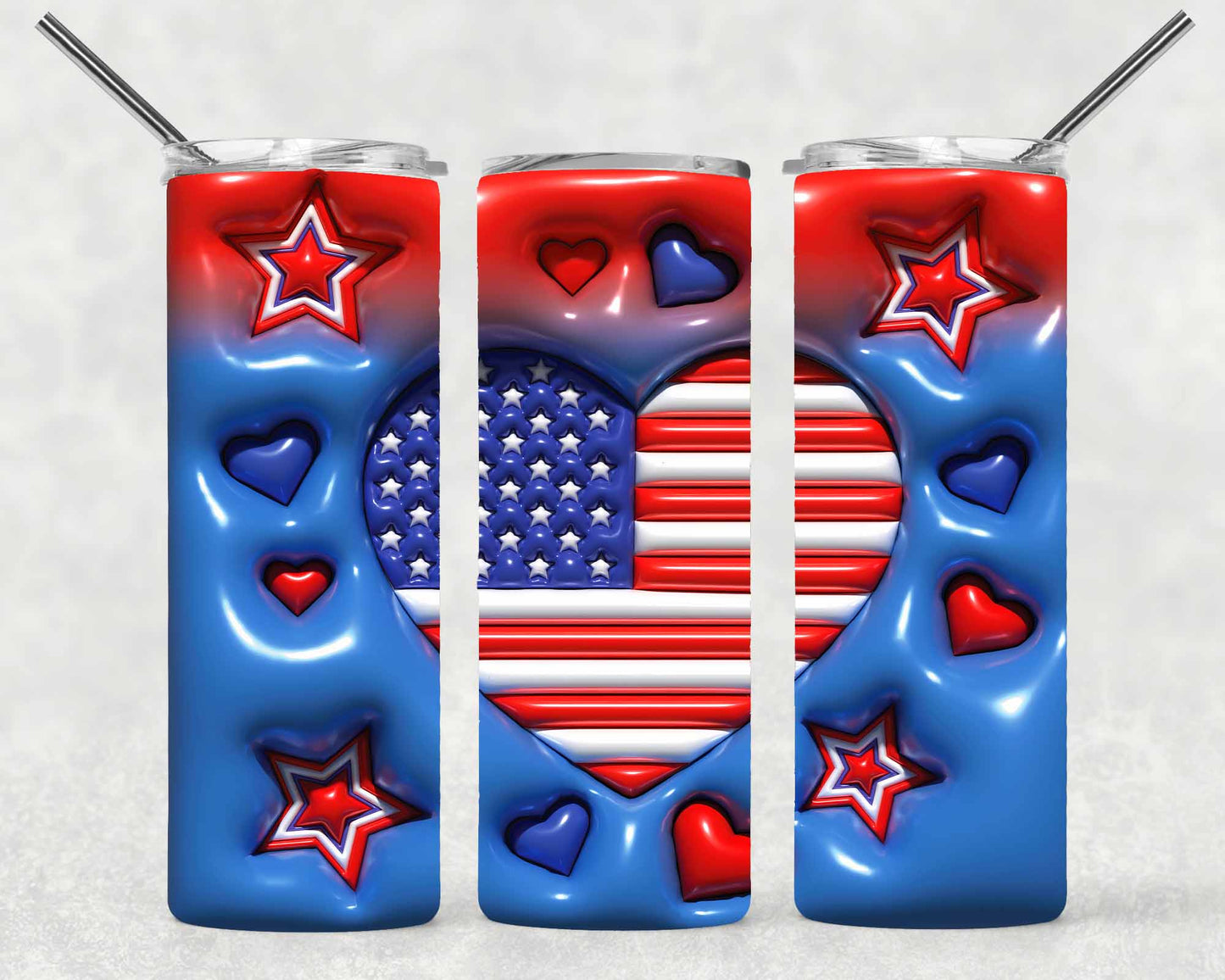 3D Puff Flag Heart Wrap For Straight Tumbler-S112