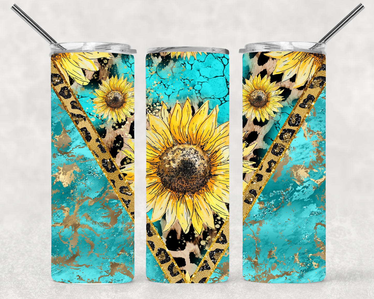 Turquoise Sunflower Wrap For Straight Tumbler-S49