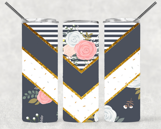 Grey and Gold Floral Wrap For Straight Tumbler-S58