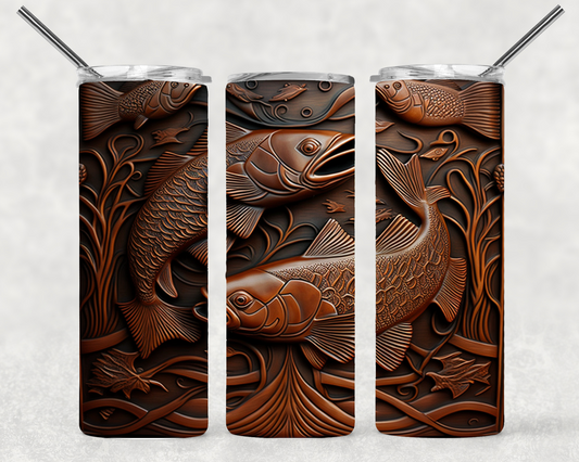 Wood Carving Fish Wrap For Straight Tumbler-S63