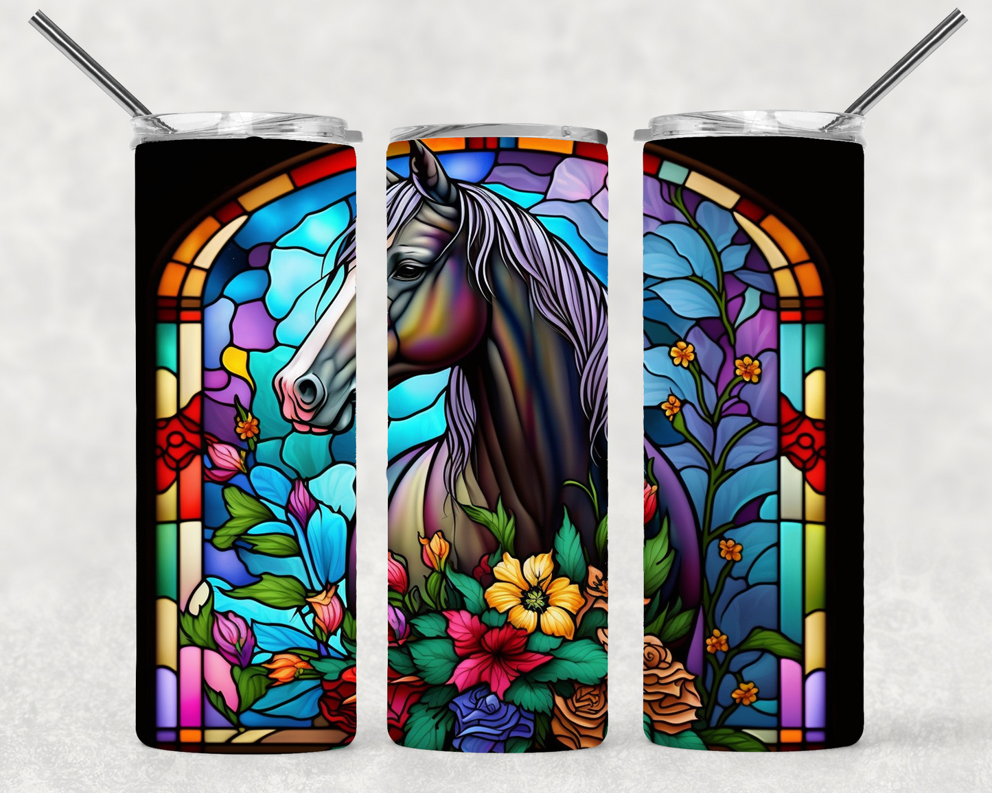 Stain Glass Horse Wrap For Straight Tumbler-S64