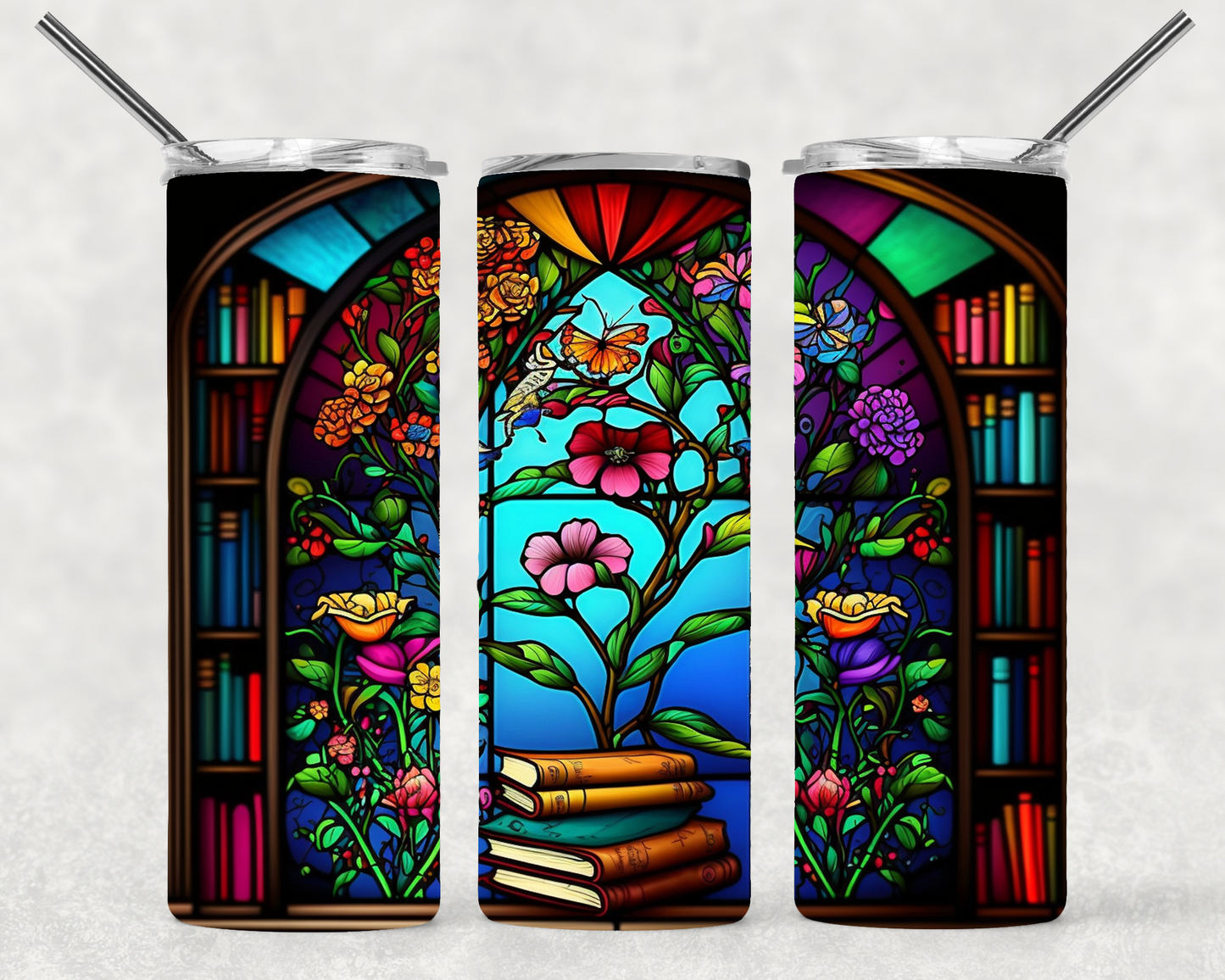 Floral Bookcase Wrap For Straight Tumbler-S65