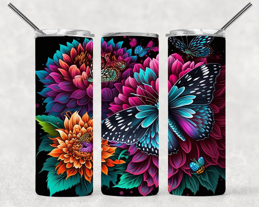 Floral Butterfly Wrap For Straight Tumbler-S69