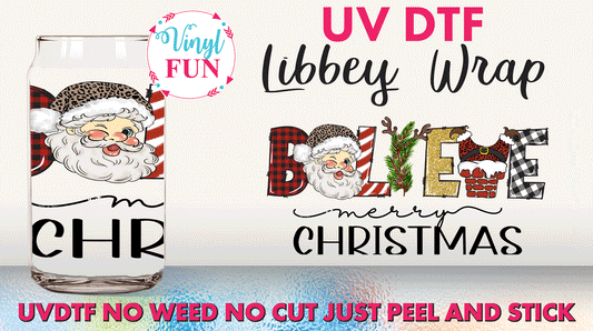 Believe Merry Christmas UVDTF Libbey Glass Wrap - UV151