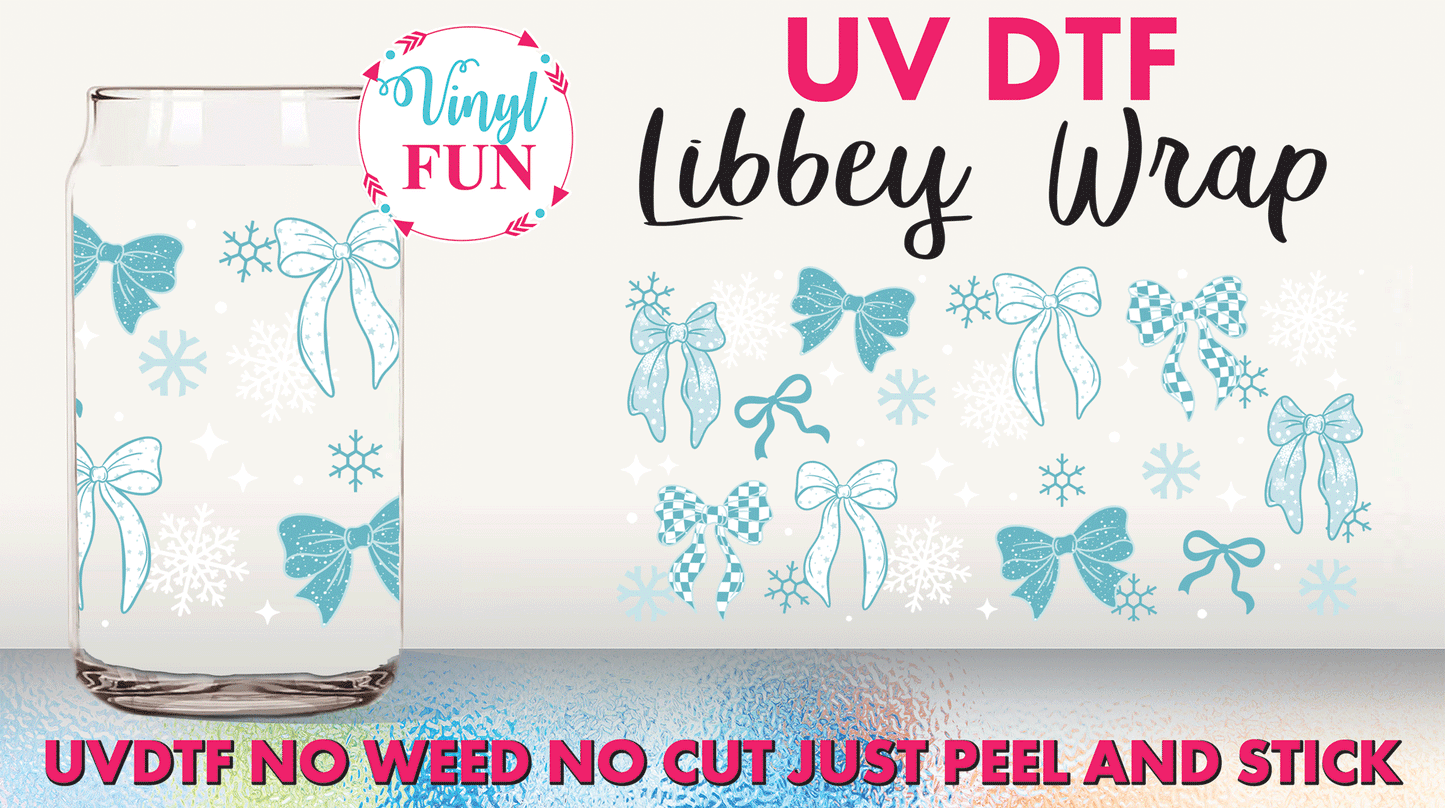 Blue Winter Bows UVDTF Libbey Glass Wrap - UV107