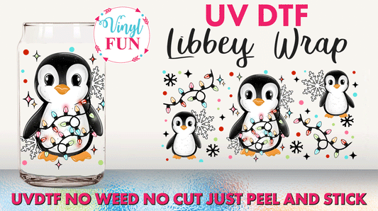 Penguin Wrapped In Lights UVDTF Libbey Glass Wrap - UV166
