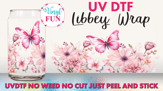 Pink Butterfly UVDTF Libbey Glass Wrap - UV206