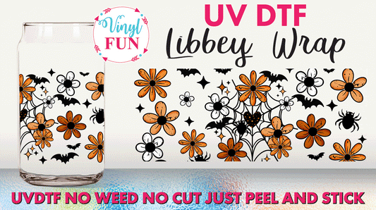 Orange Floral Web UVDTF Libbey Glass Wrap - UV258