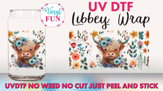 Floral Cow UVDTF Libbey Glass Wrap - UV48