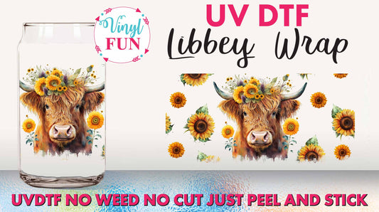 Sunflower Cow UVDTF Libbey Glass Wrap - UV53