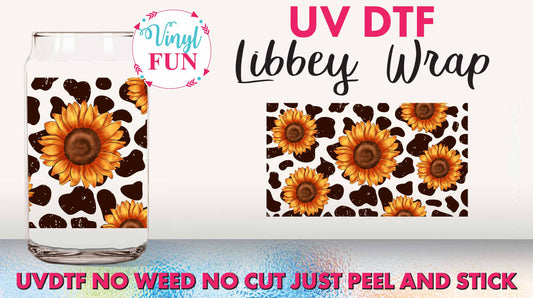 Cow Print Sunflowers UVDTF Libbey Glass Wrap - UV63