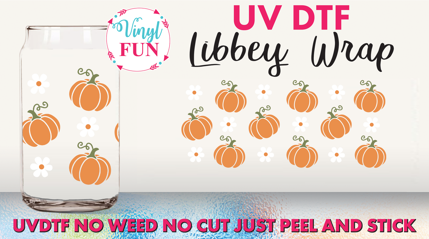 Pumpkin With Daisys UVDTF Libbey Glass Wrap - UV89