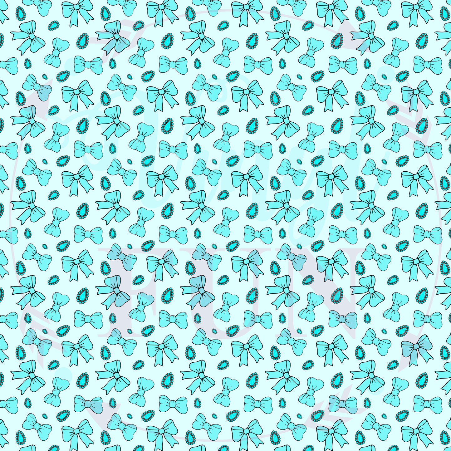 Turquoise Bows Blue Background Pattern-F6