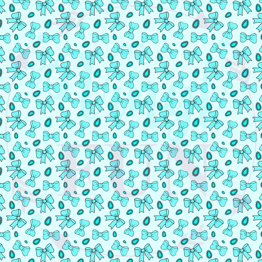 Turquoise Bows Blue Background Pattern-F6