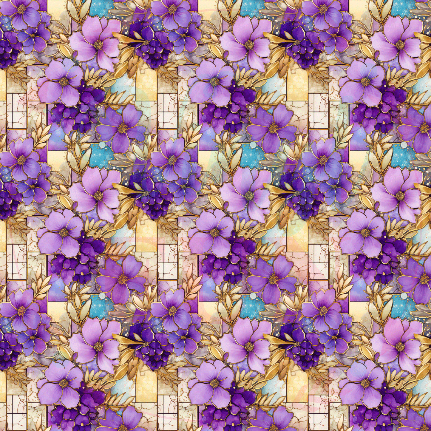 Gold & Purple Floral Pattern-A13