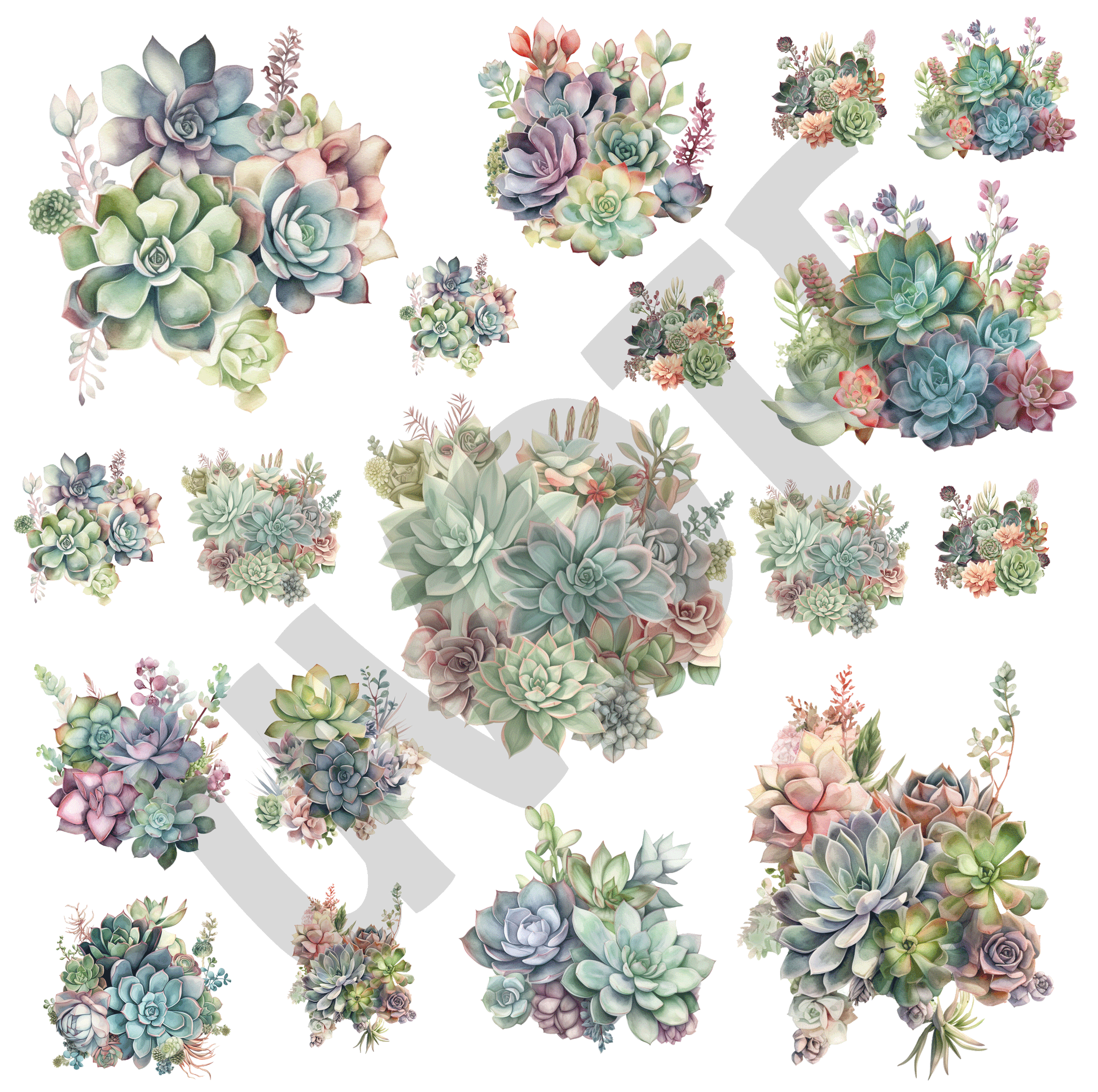 succulent vinyl UVDTF Watercolor Succulent Elements-J11