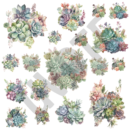 UVDTF Watercolor Succulent  Elements