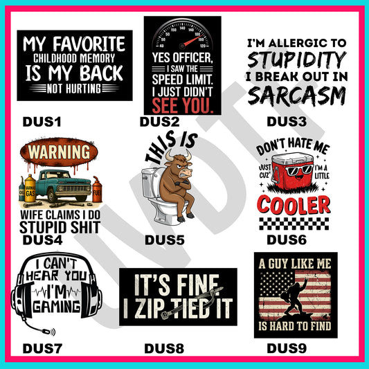 UVDTF Dude Stuff Decals