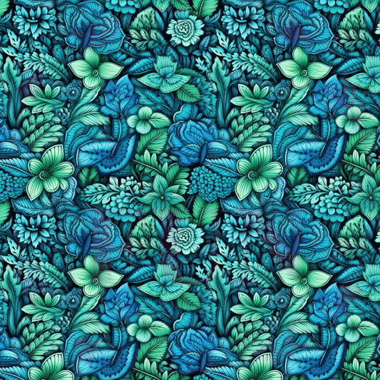 Blue & Green Flowers Pattern-A3