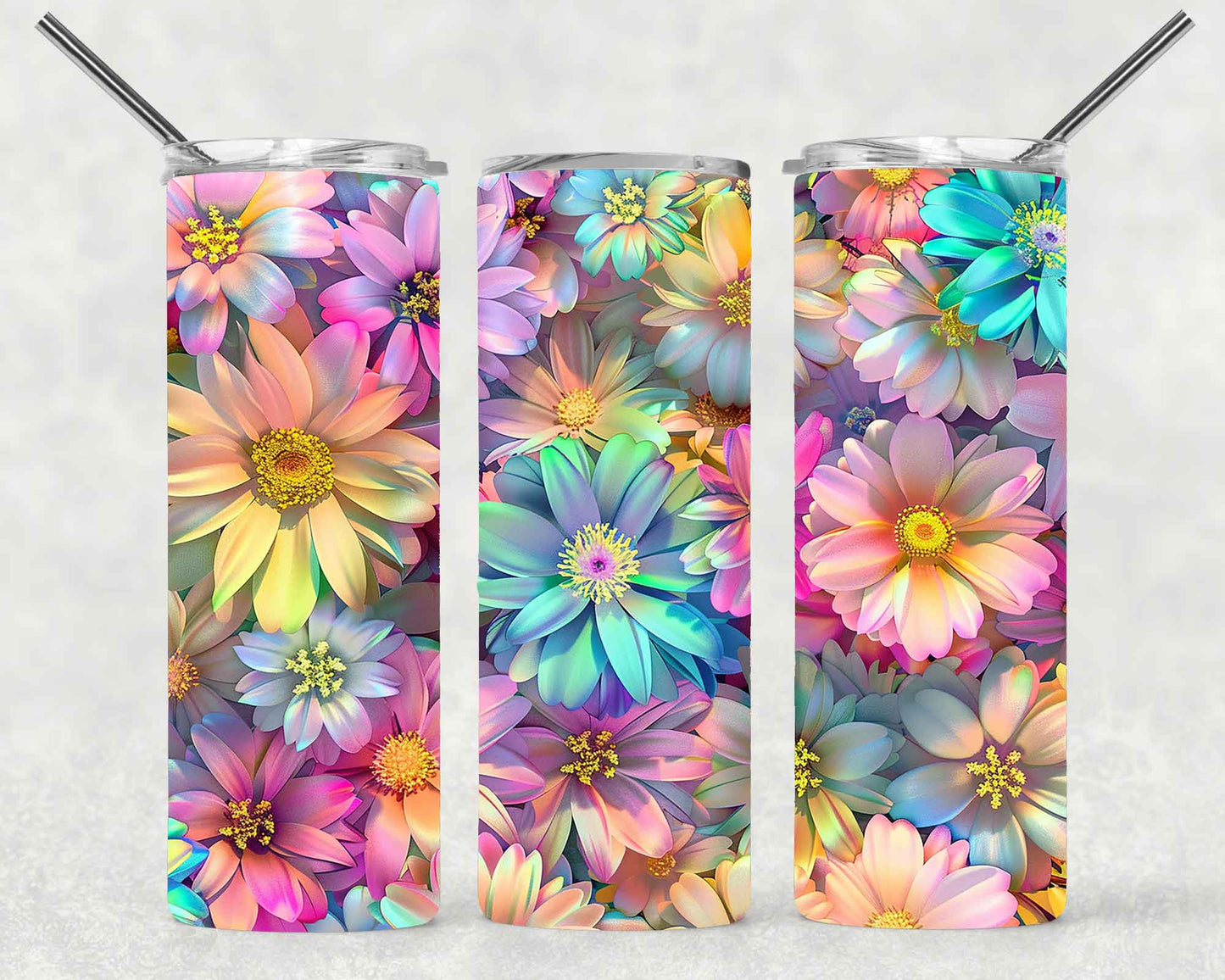 Rainbow Flowers Wrap For Straight Tumbler-S619