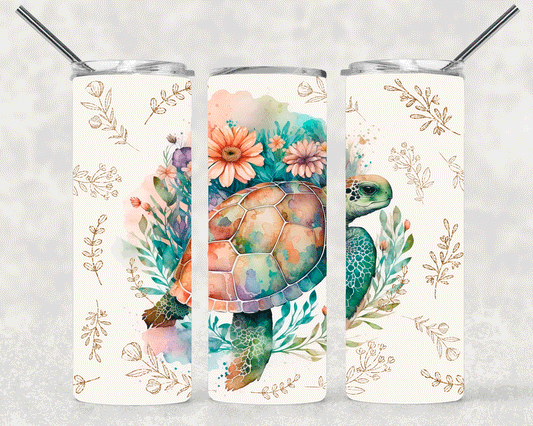 Floral Turtle Wrap For Straight Tumbler-S230