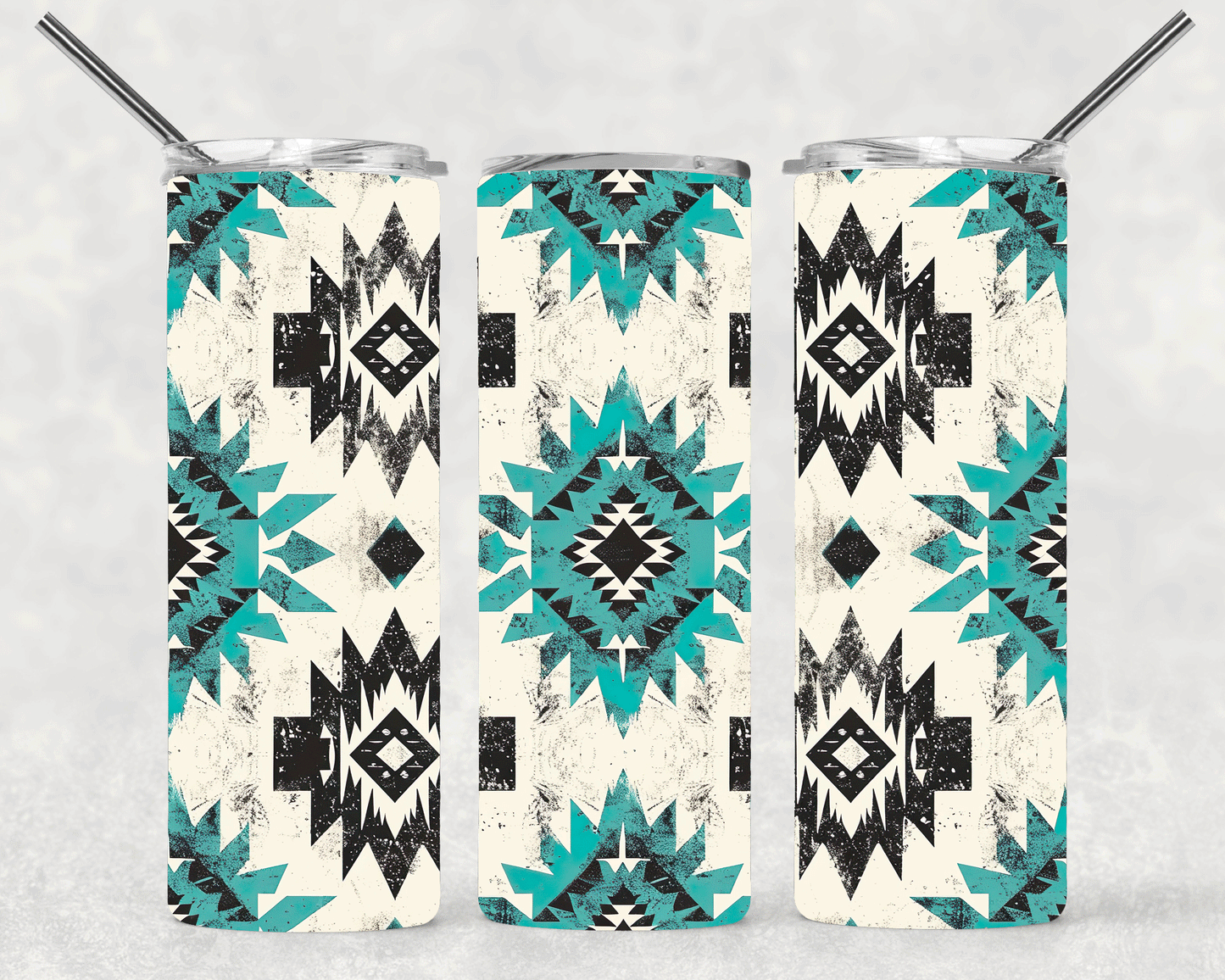 Teal Aztec Wrap For Straight Tumbler-S296