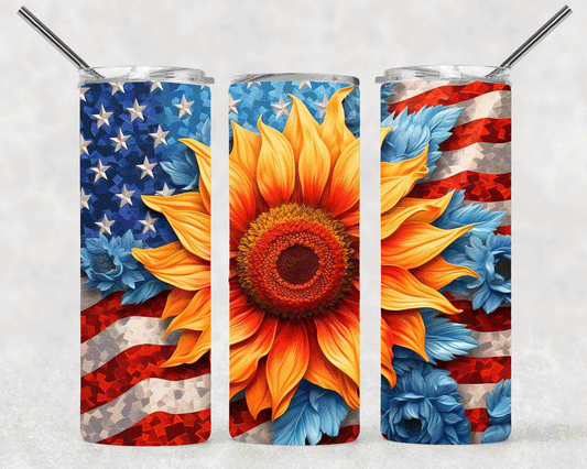 Big Sunflower Flag Wrap For Straight Tumbler-S303